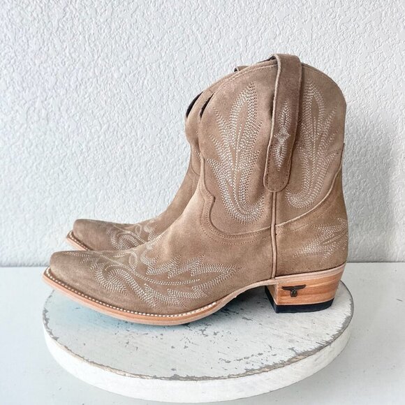 Lane LEXINGTON Womens Cowboy Bootie 9.5 Latte Suede Western Cowgirl Short Boots - Picture 4 of 11